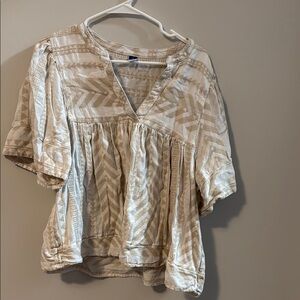 Old Navy Tan Pleated V-Neck Blouse